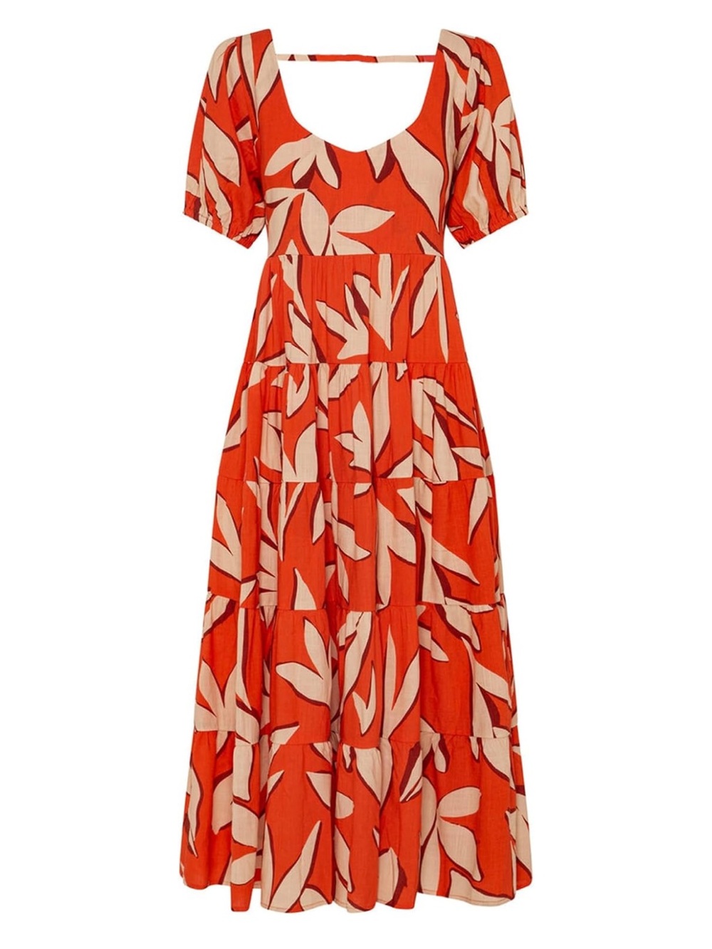 Women’s Orange Floral Tiered Maxi Dress